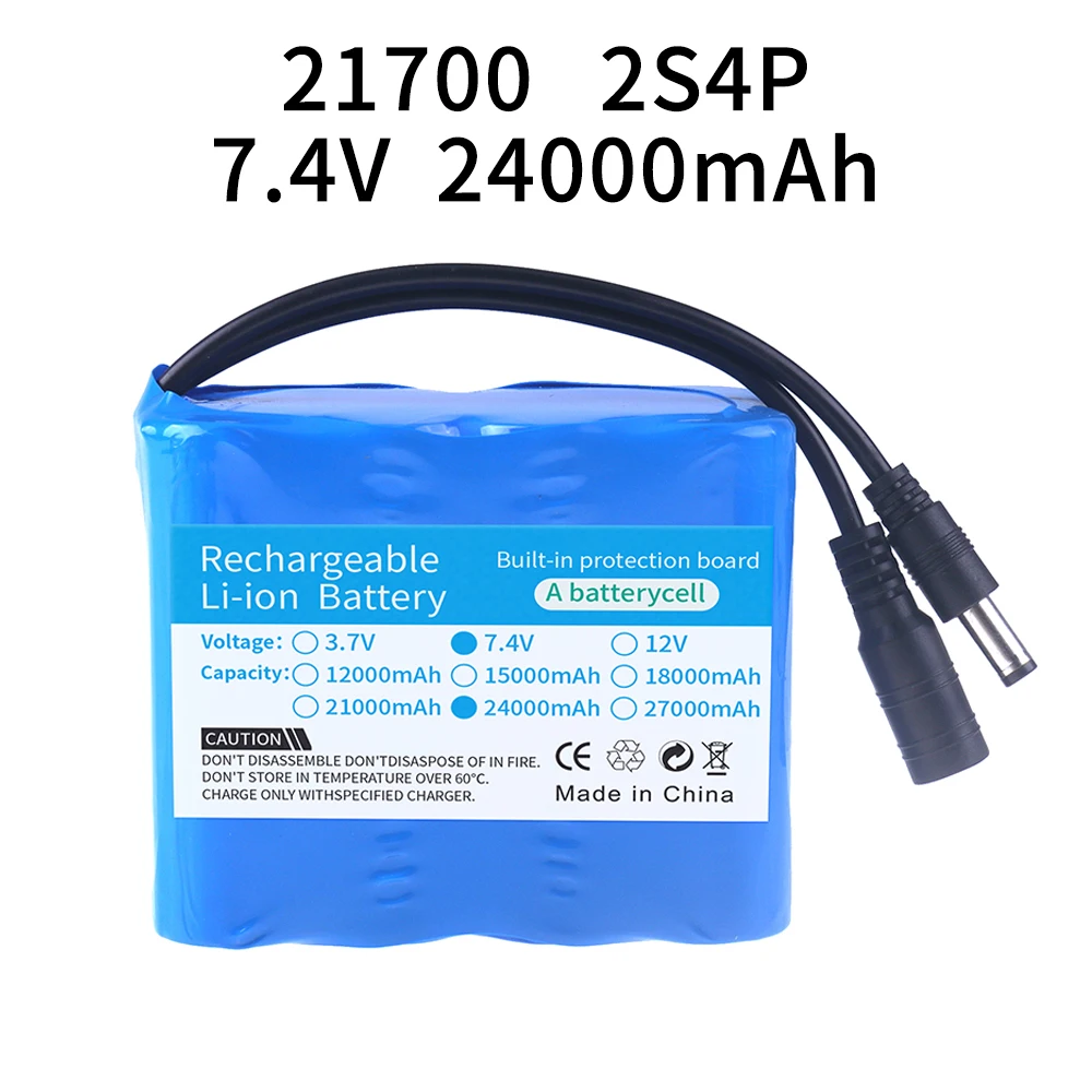 7.4V 24000mAh 21700 Lithium Battery Pack 2S4P for Fishing Bait Boat, Fishing LED Lights,Bicycle Lights, Large Capacity Battery