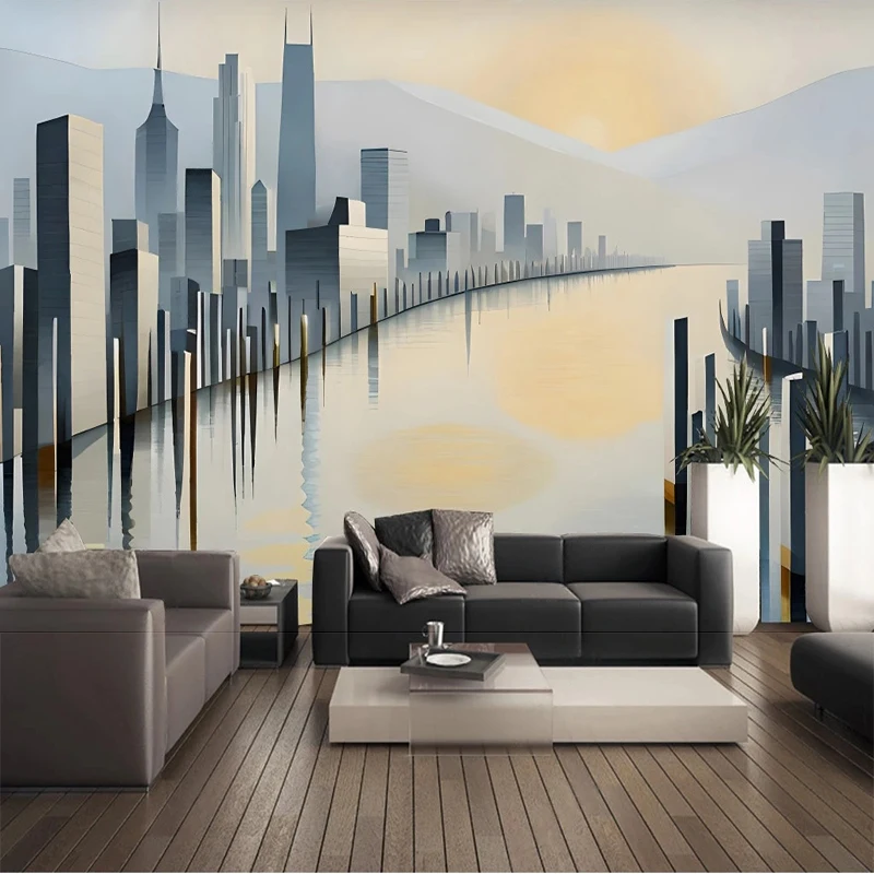 Custom 3D Geometric Urban Landscape Abstract And Minimalist Future Style Living Room Background Wall Mural Papel De Parede Art