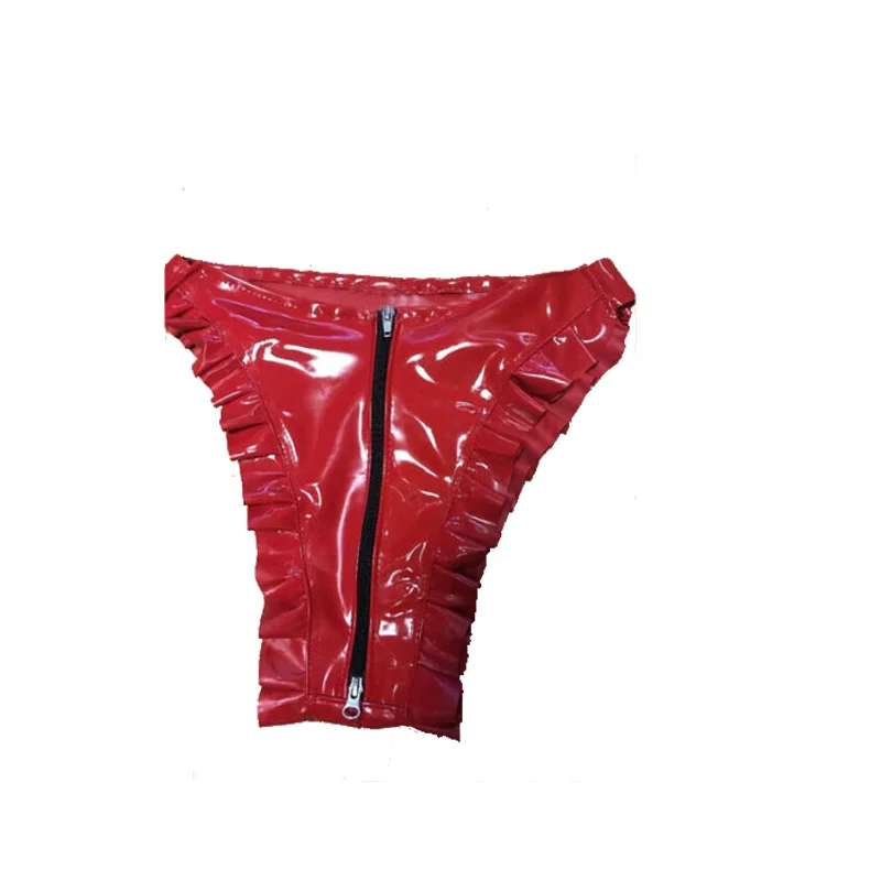 

100% Hot Sale Latex underwear Women Red Triangle Shorts With Black Zipper 0.4mm Size S-XXL