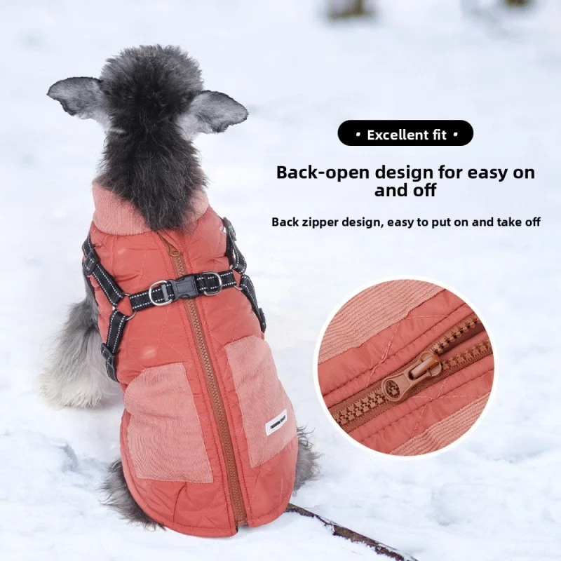 

Back-Open Dog Winter Coat - Windproof & Harness Compatible, Thick PP Cotton Filled, Easy Step-in Jacket