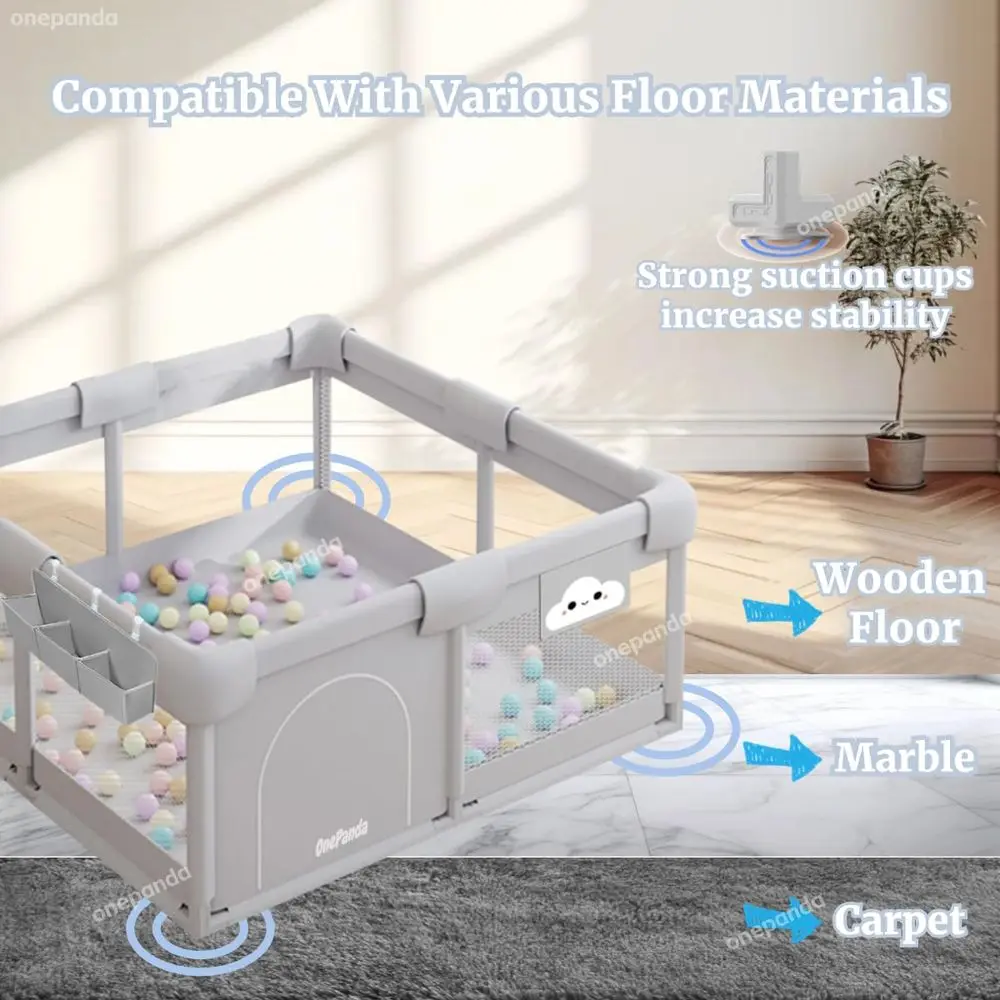روضة أطفال كبيرة مقاس 50 × 50 مع حافة مبطنة وكرات المحيط والبوابة والتخزين ومركز الأنشطة باللون الرمادي الفاتح #4