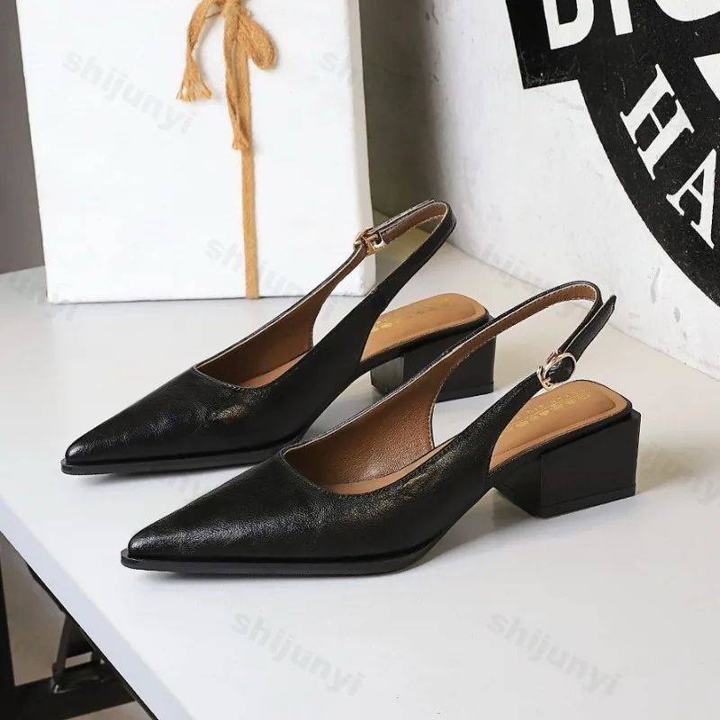 Women's Sandals 2025 Summer Pointed Toe Shallow Mouth Ladies Pumps Comfortable Work High Heels Shoes High Quality Women Shoes