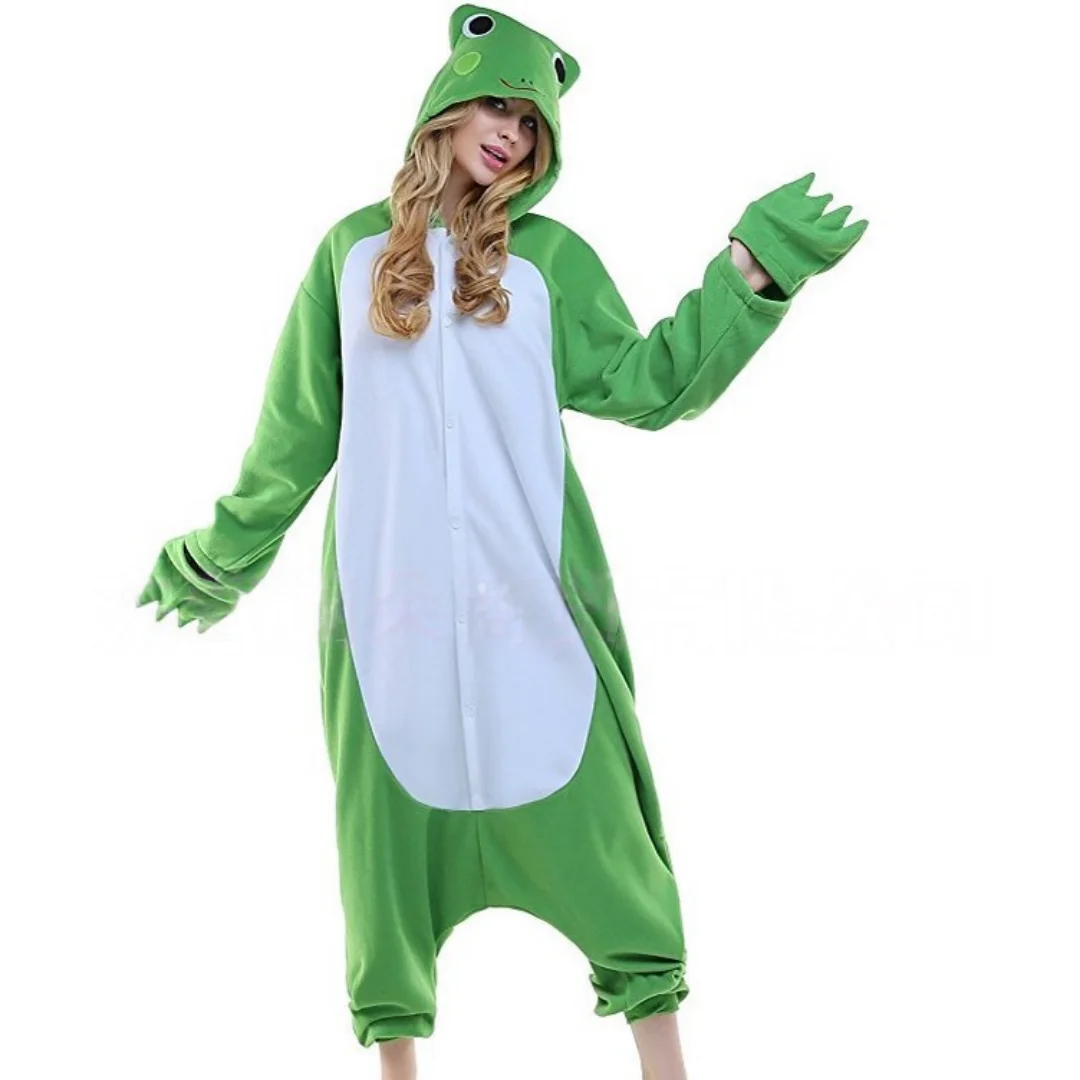 لطيف الأخضر الضفدع منامة الشتاء الكرتون الحيوان المنزل ارتداء قطعة واحدة ثوب النوم المرجان برنس حمام ناعم هدايا عيد الميلاد للنساء الرجال