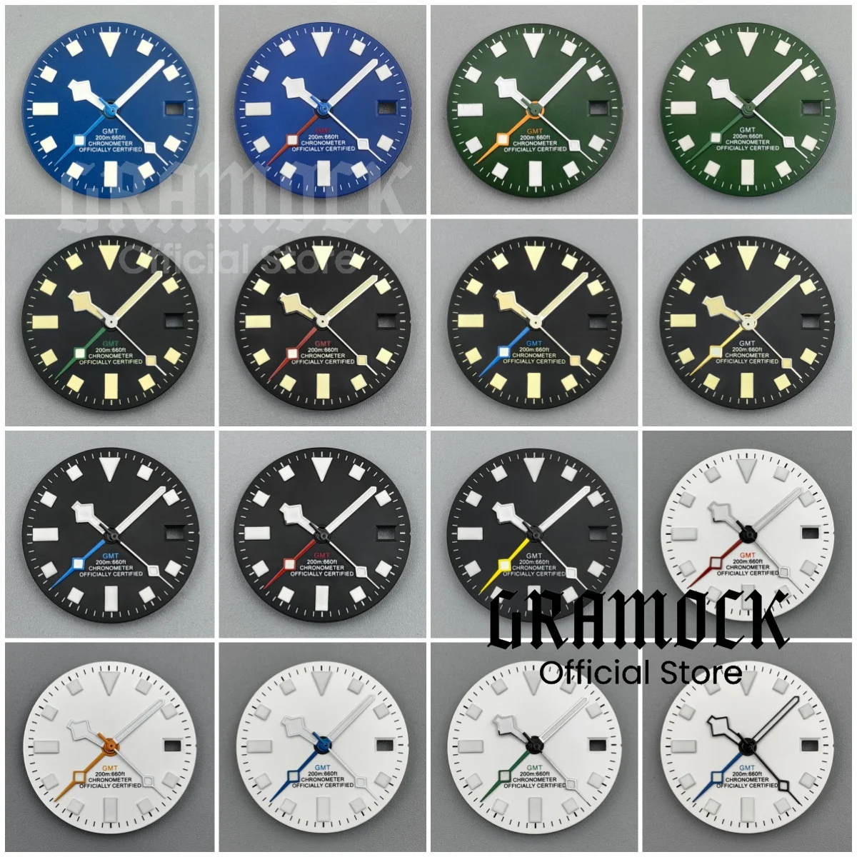 Gramock 29MM NH34 Pelagos Watch Dial SnowFlake Hand Set Luminous Date Window Fit NH34 Automatic Movement Replacement Watch Parts
