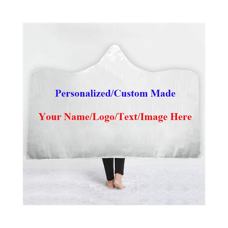

Personalized Custom Hooded Blanket Unisex Adult Kids Warm Sherpa Fleece Sofa Throw Holiday Birthday Christmas Gift Drop Shipping
