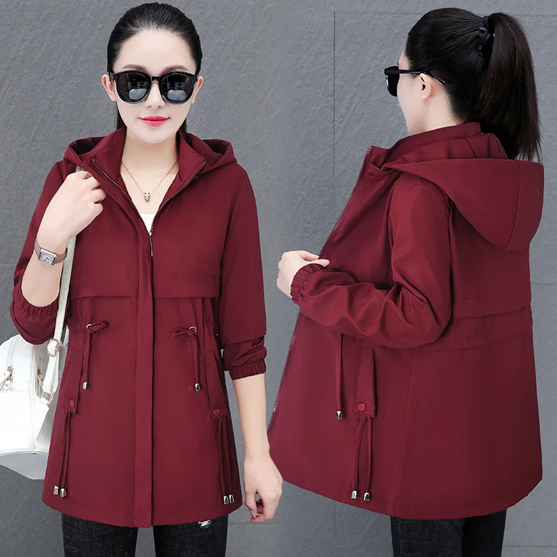 

Double Layer Women Spring Autumn Korean Plus Size Lining Windbreaker Drawstring Waist Stand Collar Jacket Jackets for Women