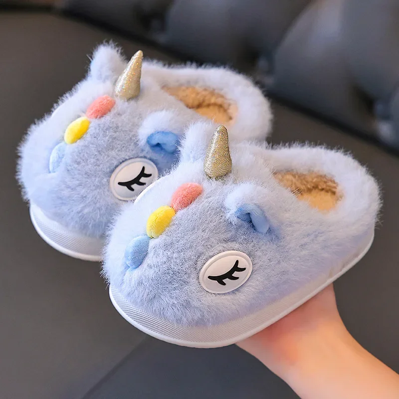 

Children's Cotton Slippers Autumn Winter Cute Warm Plush Slippers Girl Outdoor Non-slip Fluffy Slides Thick Soled Cotton Shoes