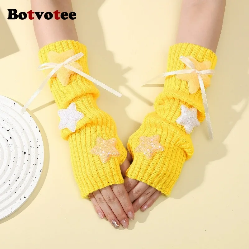 Botvotee Sleeves for Women Y2k Accessories Sweet Pink Bow Half Finger Free Shipping Arm Warmers Preppy Style Fingerless Gloves image 6