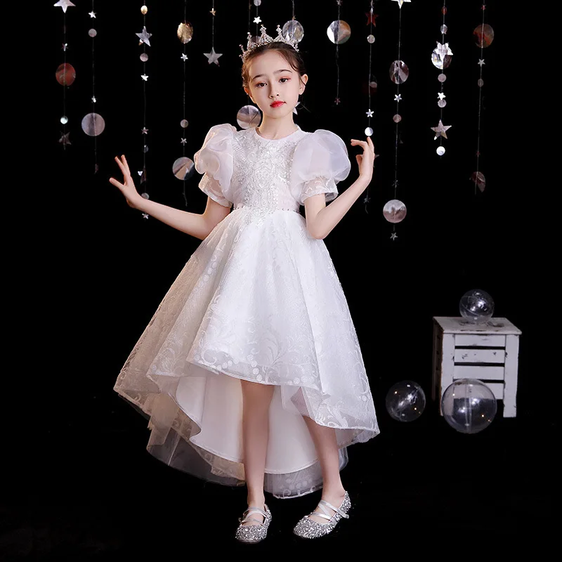 Toddler Baptism White Sequin Lace Wedding Flower Girls Dress Birthday Party Princess Dress Wedding Kids First Communion Clothes