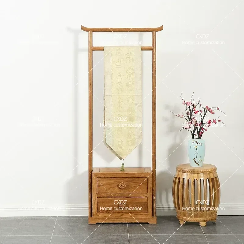 Modern New Chinese Style Old Elm Solid Wood Hanging Wardrobe Classical Floor Coat Rack Foyer Antique Clothes Storage Box