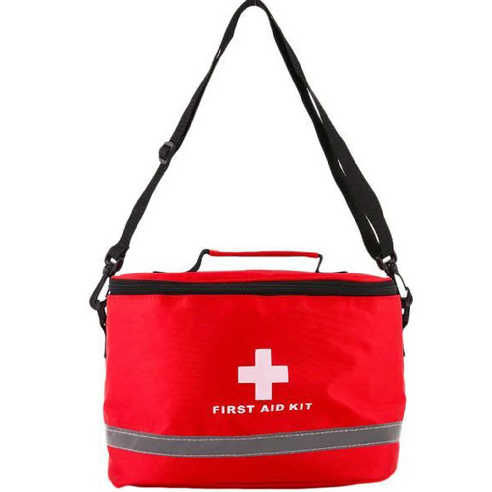 Cylinder Shape First Aid Bag Portable Red Emergency Survival Kit Handheld Shoulder Strap Outdoor Medical Accessories