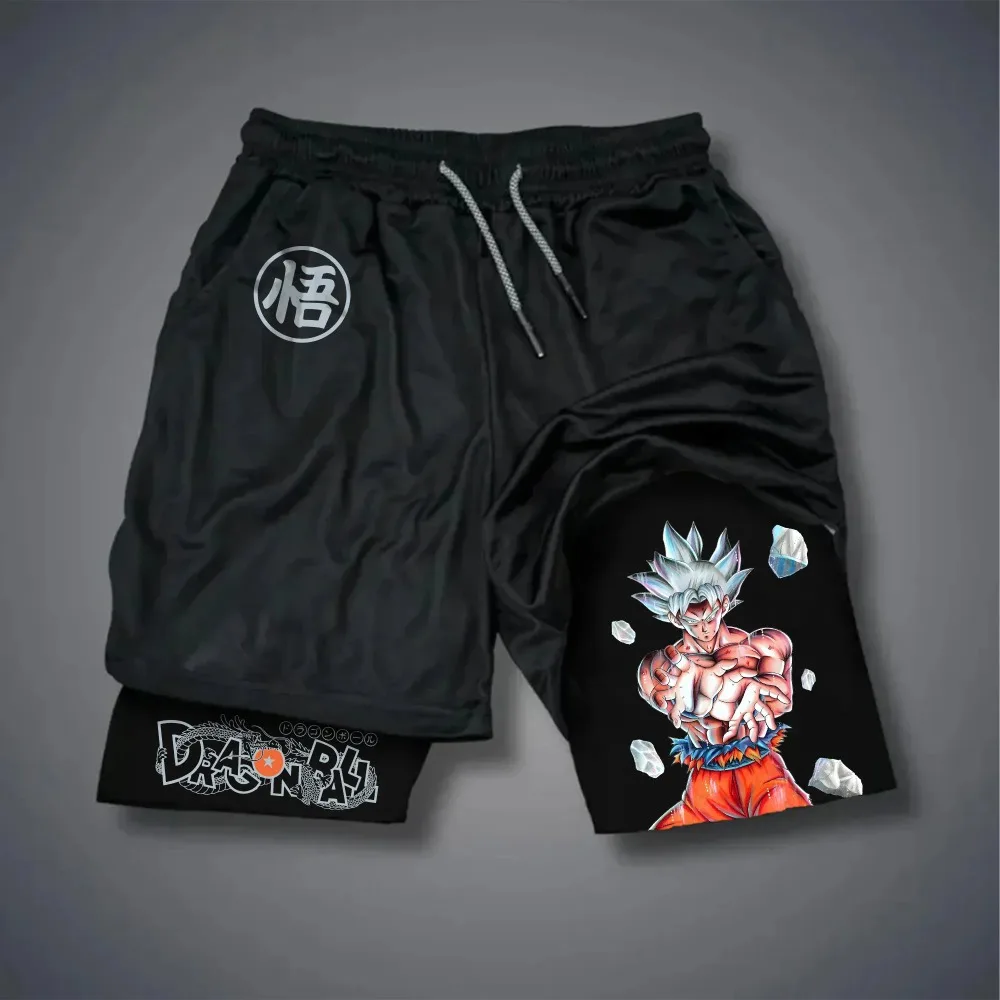 Dragon ball shorts de camada dupla 2026 verão masculino multi funcional respirável suor 2-em-1 shorts esportivos confortáveis de usar