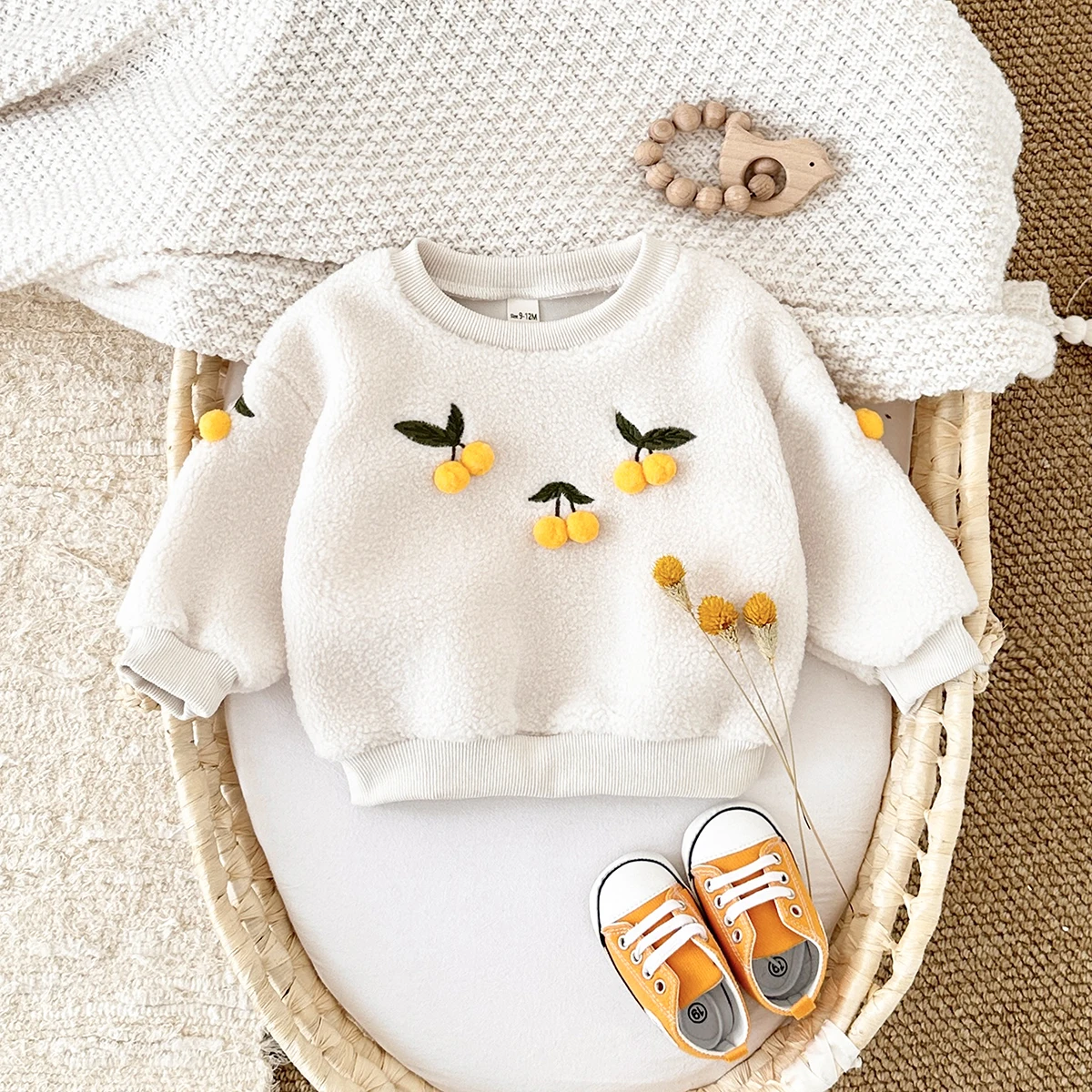 Baby Girl Clothes Winter Baby Tops Boy Baby Fashion Children Thick Lamb Wool Fabric Embroidery Korea Top Infant Baby Autumn