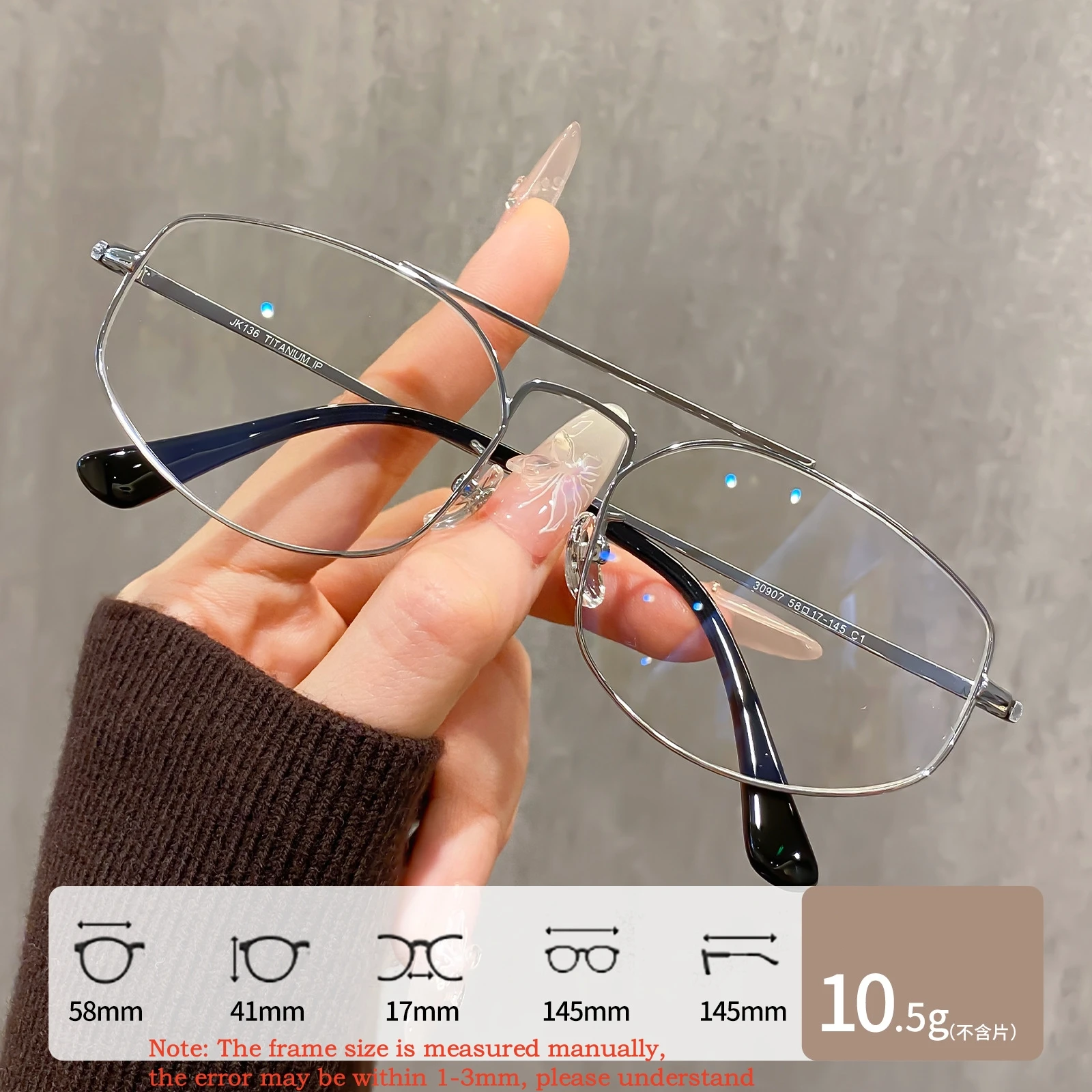YIMARUILI موضة الاتجاه الطيار الرجال والنساء نظارات خفيفة للغاية التيتانيوم حجم كبير الرجعية البصرية وصفة طبية النظارات الإطار 30 #4