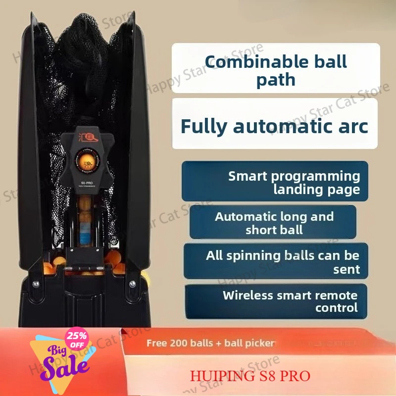 Huipang S8-PRO Smart Programming Table Tennis Robot, Fully Automatic Arc & Combined Ball Path, Long/Short Ball for Home Training
