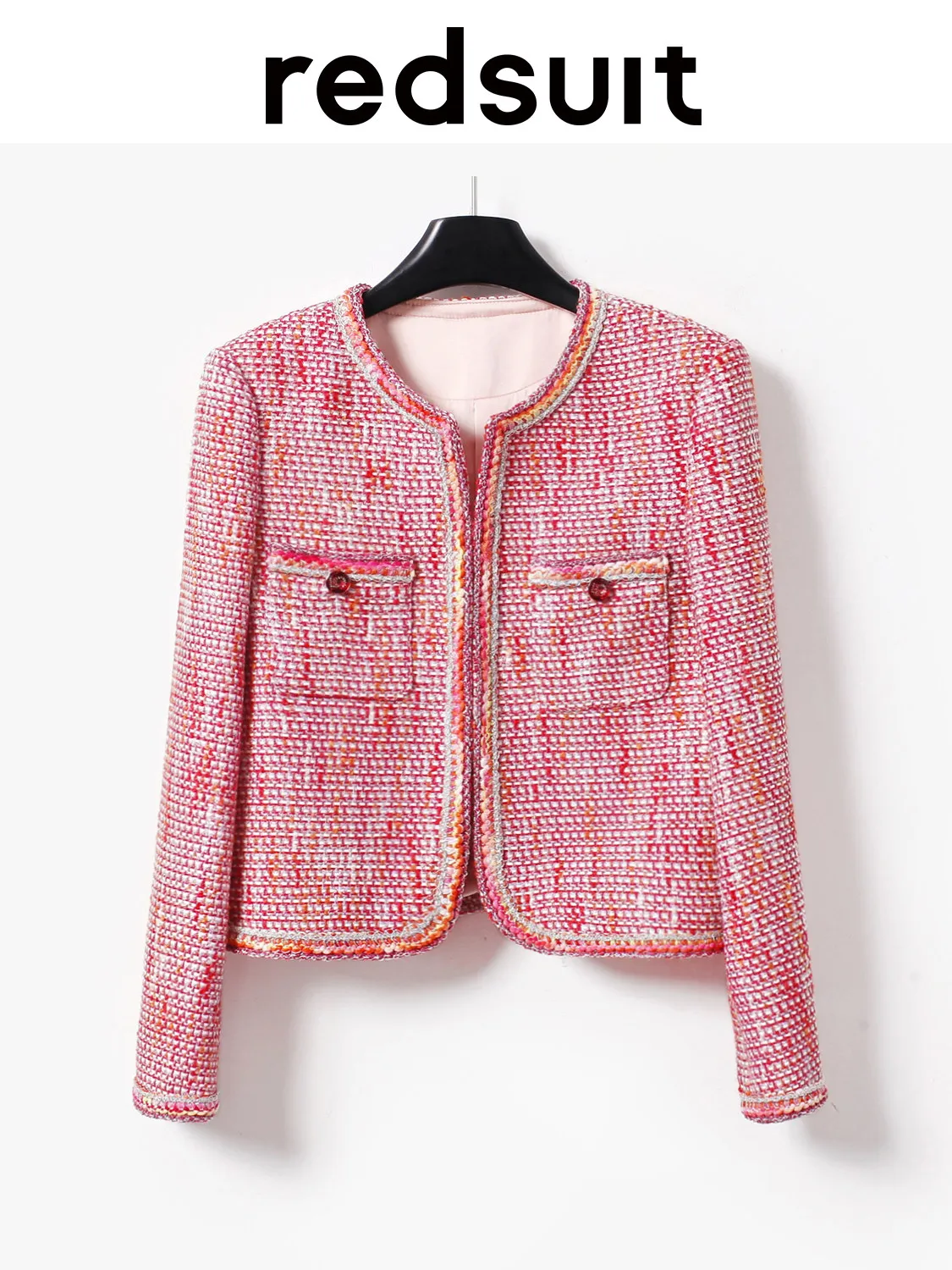 New White Raspberry Powder Heavy Weaving Short Coat Versatile Top Custom Sizes