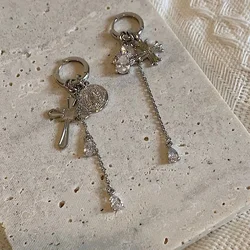 Boucles d'oreilles en métal avec pendentif à pampilles pour femmes, croix asymétrique, accessoires de bijoux grunge, Goth, Harajuku, Vintage, Y2K, Kpop, Punk