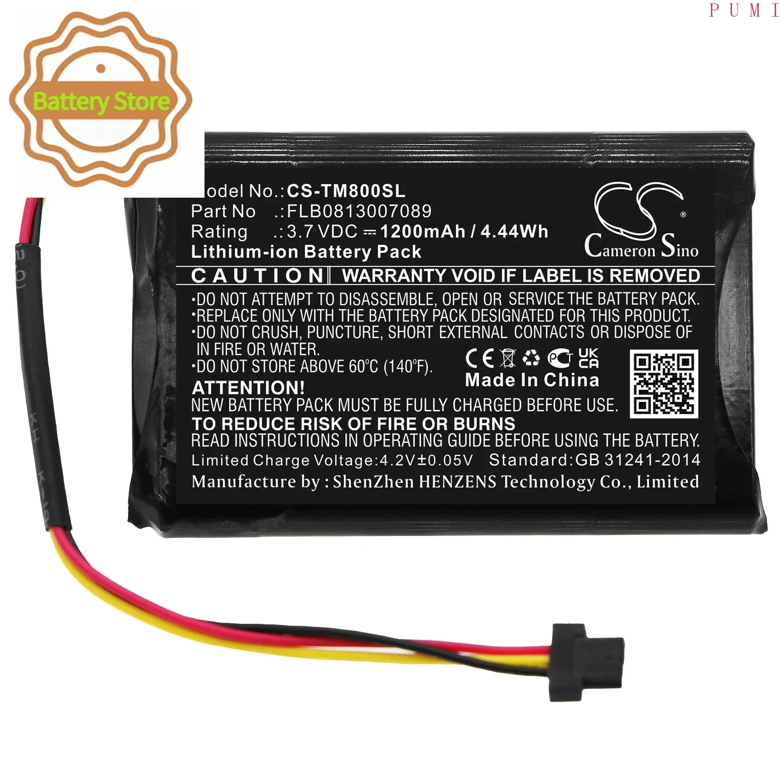 CS Replacement Battery for TomTom One XL Traffic,One XL Europe Traffic,XL 30 Series,GO 60,4 PN:FLB0813007089 1200mAh / 4.44Wh