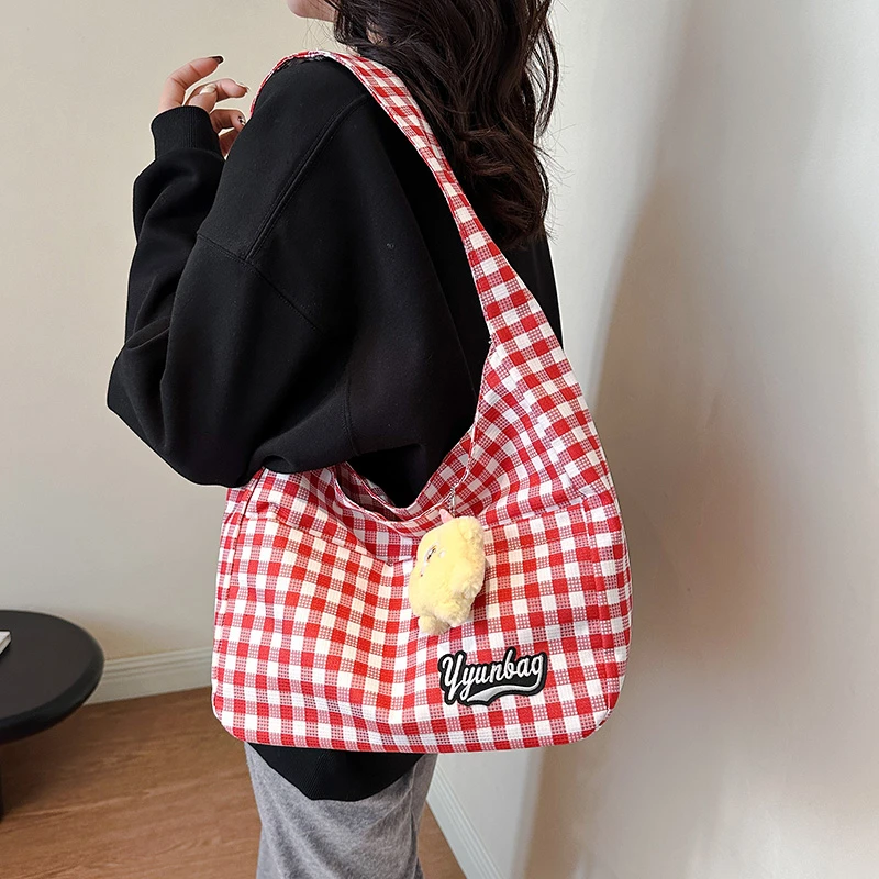 High Capacity Plaid Solid Letter Zipper Nylon Shoulder Bags 2024 Hot Sale Personality Casual Tote for Women Bolsos De Señora