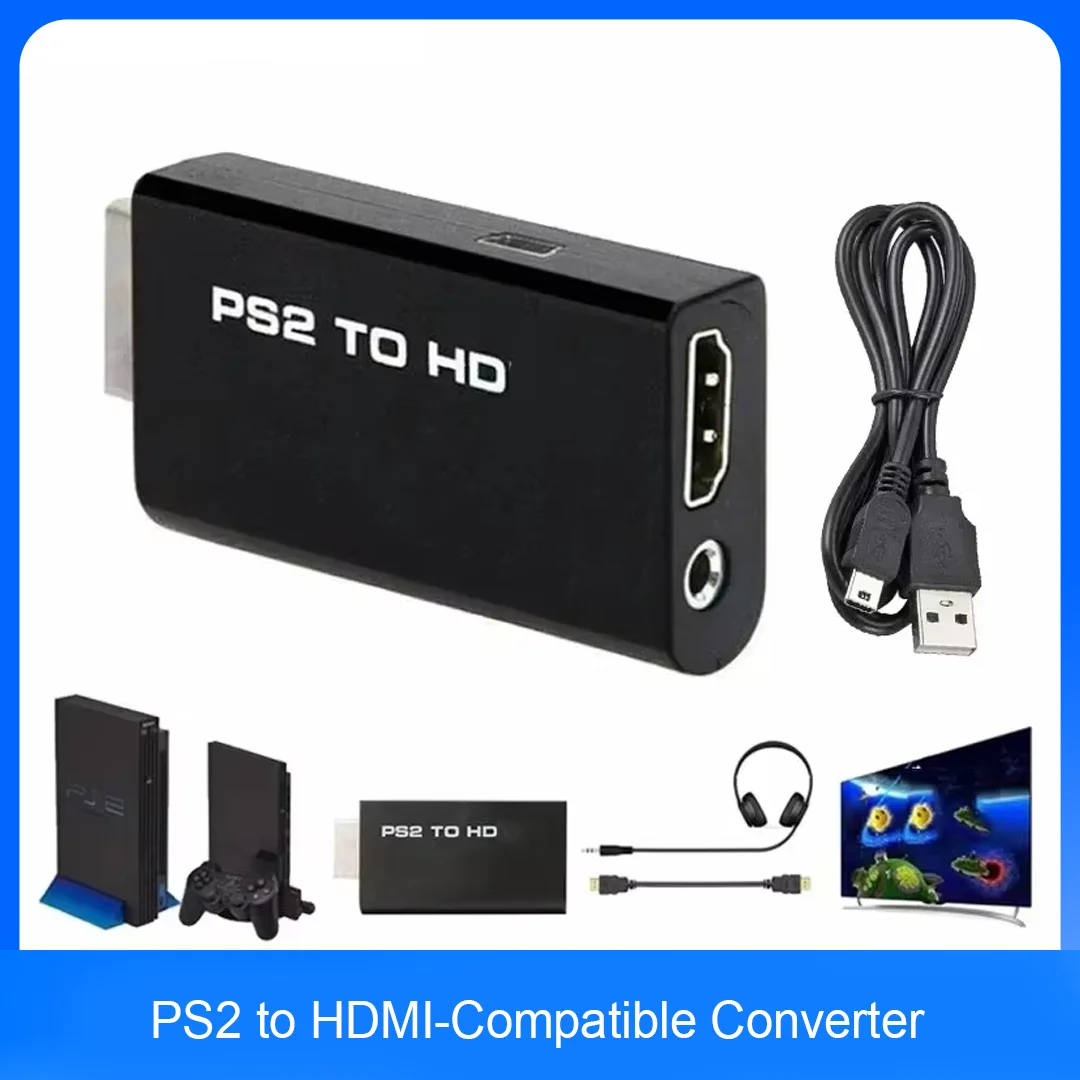 PS2 to HDMI-Compatible Converter Adapter Audio And Video With 3.5mm Audio Cable Supports Pc All Ps2 480i 480p 576i Display Modes