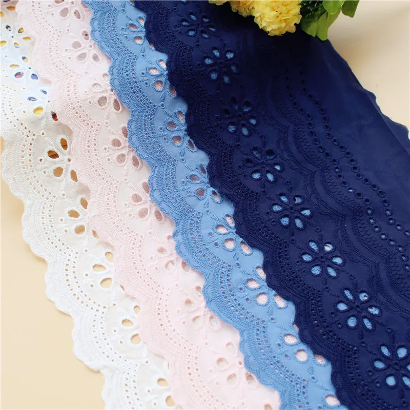 Cotton Embroidery Lace Trim, Sewing Accessories, 21cm Wide, DIY Handmade Skirt, Bedding Curtains, Lace Fabric, 2Yards Colors