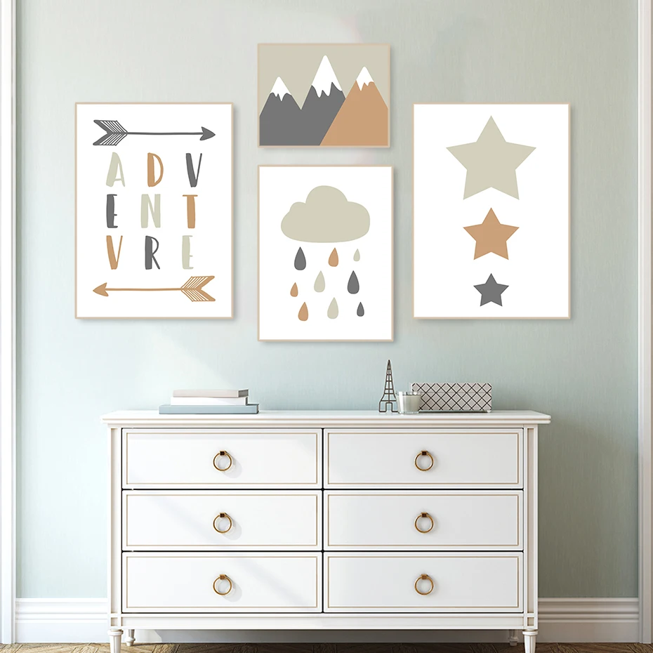 Nursery Cartoon Stars Arrow Boho Style Posters Minimalist Print Canvas Painting Wall Art for Living Room Modern Home Decor