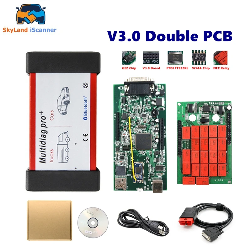 Best Quality Multidiag PRO+ 2021.11 / 2020.23 OBD2 Scanner Bluetooth with Double Board NEC Auto Scanner Car Diagnostic Tool New