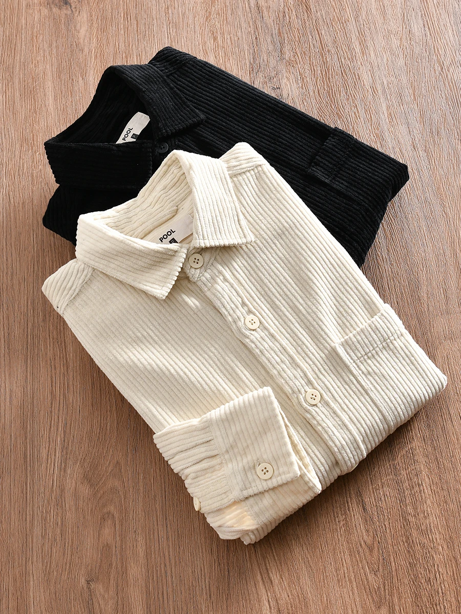

Washed 100% Cotton Corduroy Casual Shirt Jacket for Men Autumn Vintage Workwear Standard Fit Long Sleeve Sharp Collar C...