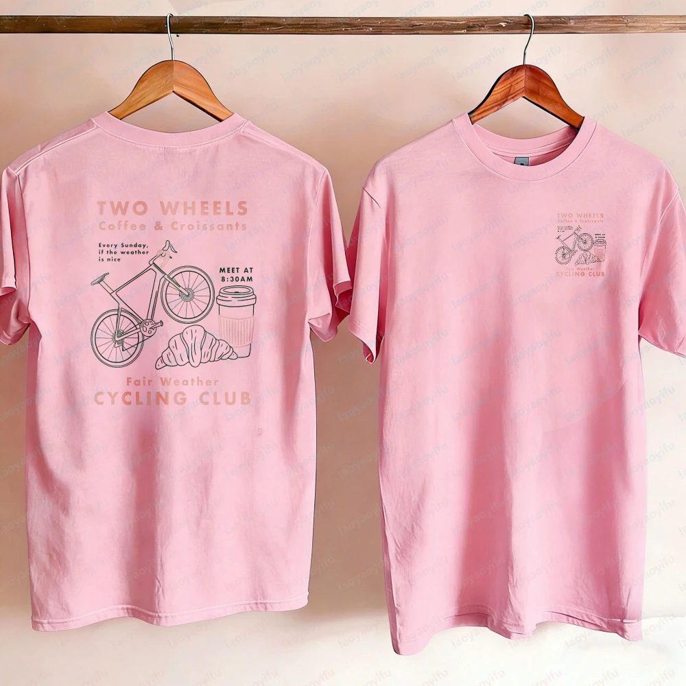 Cycling Club Cropped T-Shirt Hand-Drawn Bike Coffee & Croissants Graphic T Shirts Oversized T Shirt High Quality Cotton Tops Tee view 5