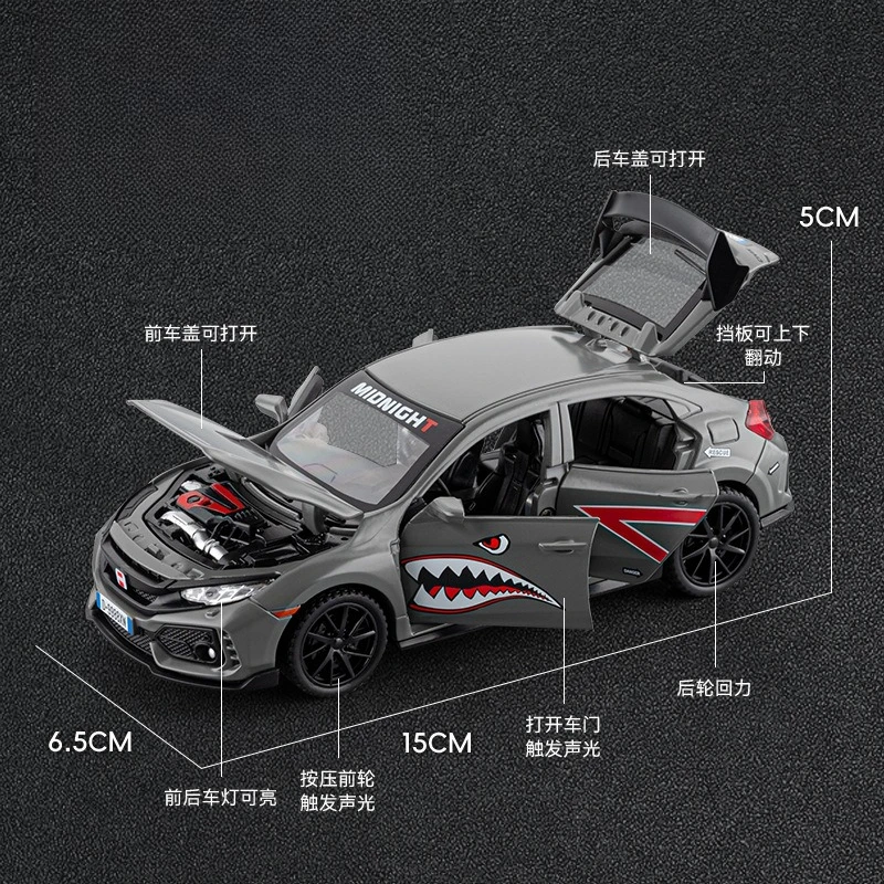 1:32 Civic Type-R Sportwagen Legering Model Geluid en Licht Trek kinderen Speelgoed Geschenken Diecast Speelgoed auto