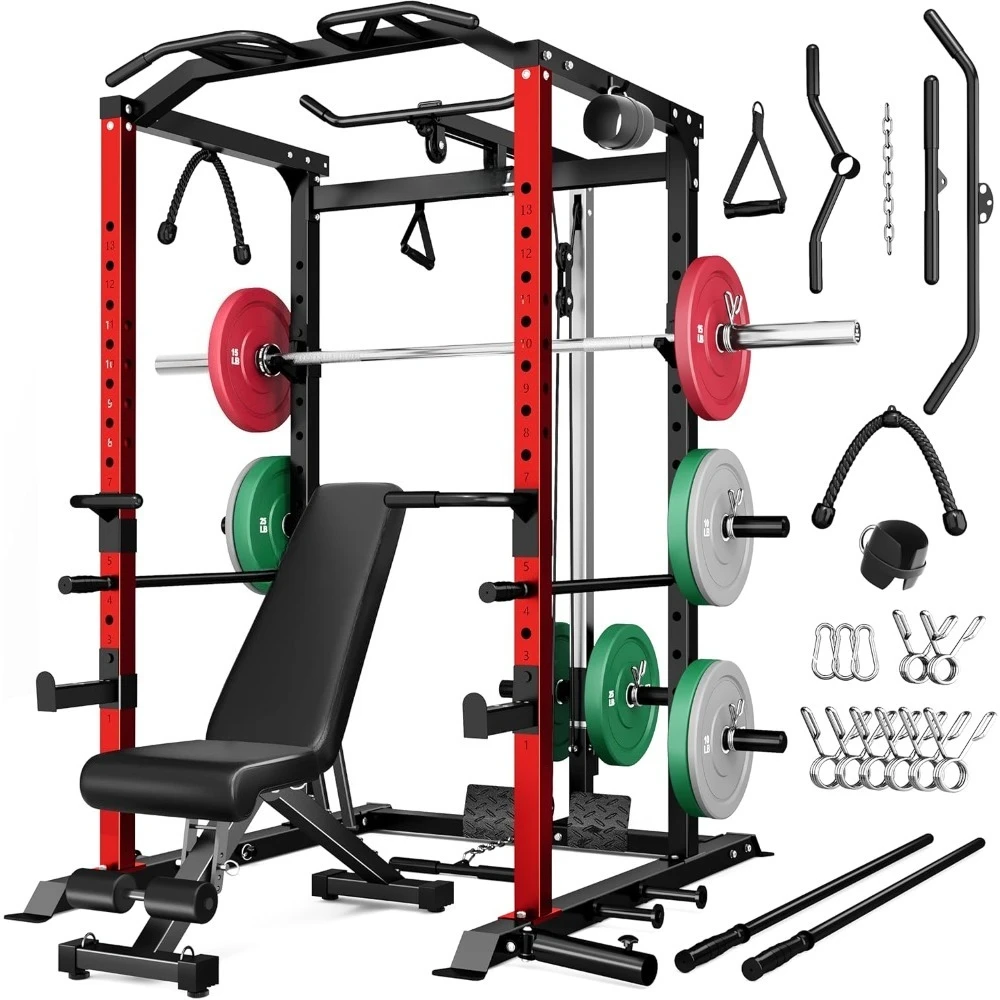 

Многофункциональная силовая рама Power Cage 2000LBS с тяговым механизмом LAT Pulldown для домашнего спортзала, силовых тренировок и гаража