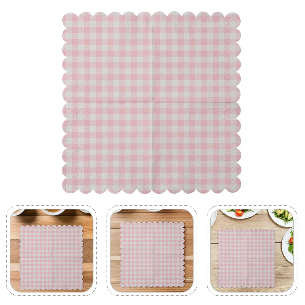 

40Pcs Pink Checkered Disposable Party Napkins Scalloped Edge Paper Napkins for Shower Wedding Birthday Dinner