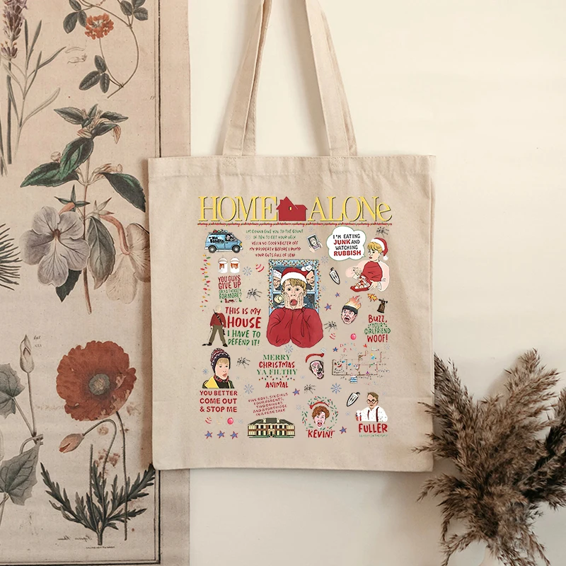 

All The Home Alone Pattern Tote Bag Canvas Shoulder Bag for TV Movie Lovers Women's Reusable Shopping Bag Funny Movie Merch