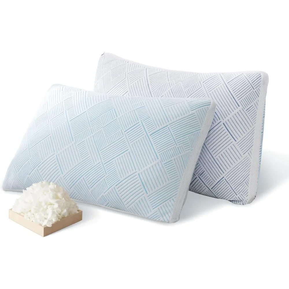 

Memory Foam Cooling Soft Bamboo Viscose Pillows Queen Size Set of 2, Adjustable Hypoallergenic Hotel Quality Bed Pillow