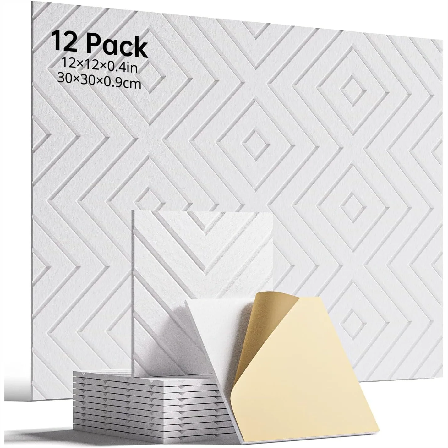 Acoustic Panels Soundproof, 12 Pack Self-Adhesive Foam, 12x12x0.4" Noise Reducing for Walls, Home Office Studio