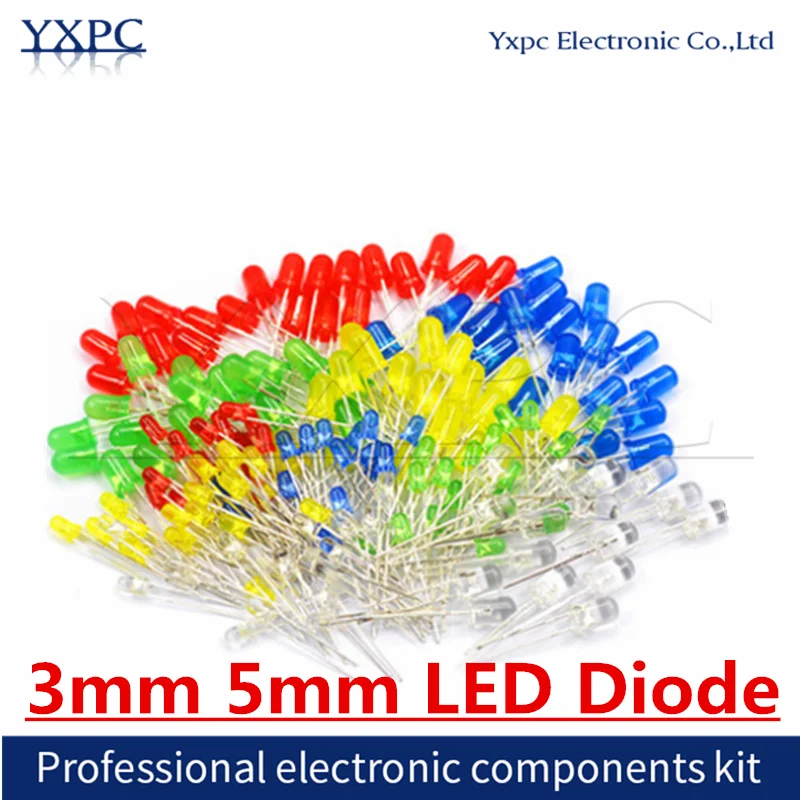 100pcs F3 3MM F5 5MM LED Diode Red Green Yellow Blue White Orange LED Electronic kit Clear Light Diodes Set
