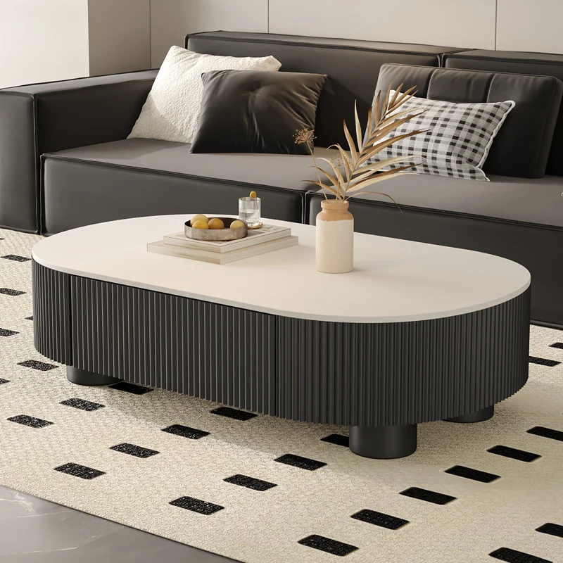 

Oval Design Coffee Tables Storage Aesthetic Italian Luxury Living Room Side Table Nordic Modern Black Mesa Centro Home Furniture
