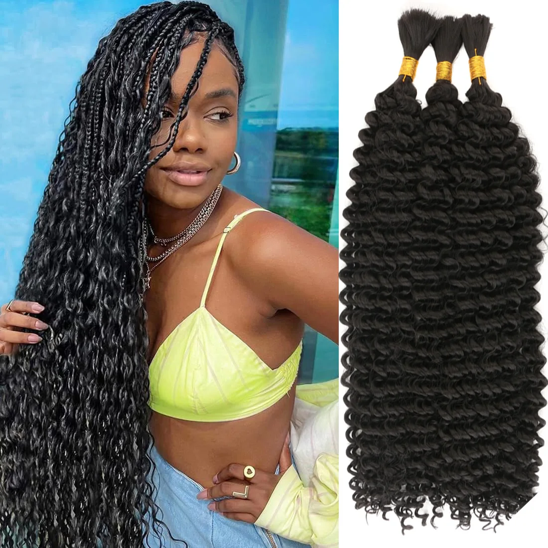 Boho-Haar zum Flechten, 20 Zoll, tiefe Wellen, lose Haare für Boho-Zöpfe, Häkel-Flechthaare, synthetische lockige Haarbündel, Bohemian-Stil