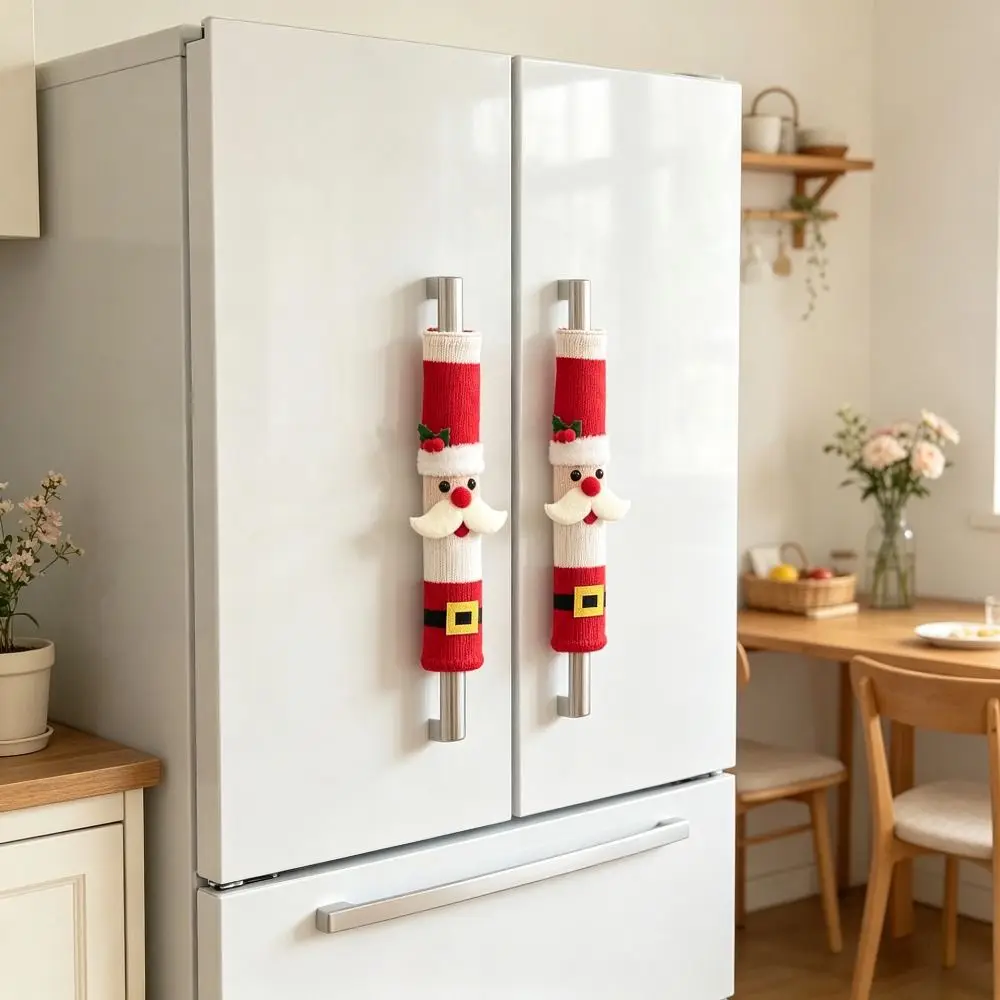 Christmas Refrigerator Door Handle Covers Anti-slip Snowman Kitchen Appliance Handle Covers Santa Claus Anti-fouling