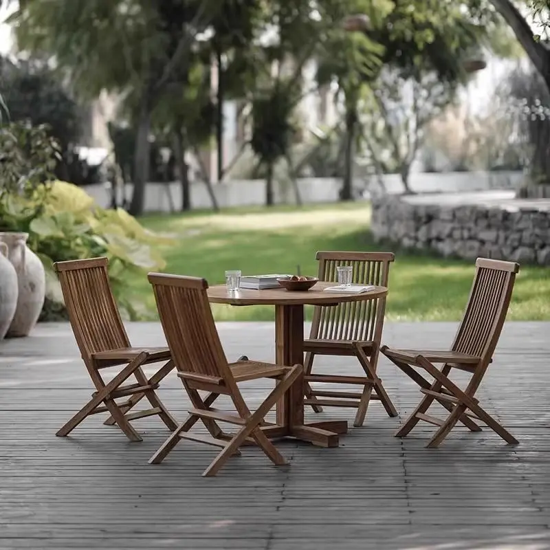 Leisure outdoor chair resort hotel dining chair solid wood balcony tea table combination homestay courtyard foldable