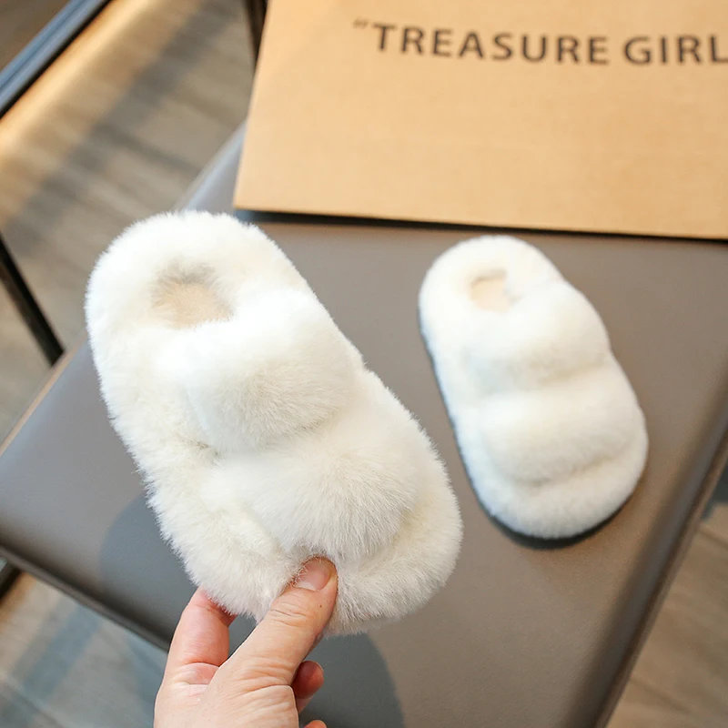 New Children Plush Shoes for Girls Korean Style Thick Sole Parent-child Plush Slippers Korean Style Versatile Cute Princess Flat