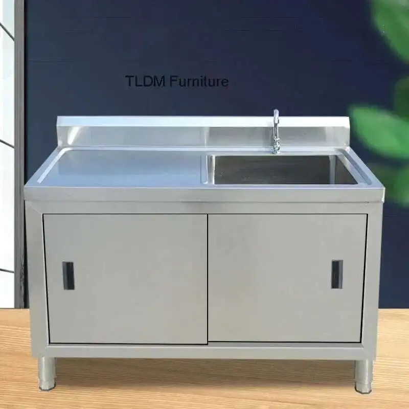 

Stainless Steel Kitchen Sinks Commercial Sinks Platform Vegetable Basin Multi-functional Moveable Door Stove Cabinet with Sink X