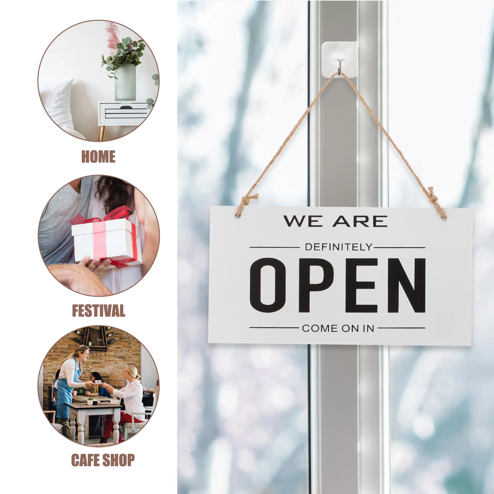 Wood Double-Sided Hanging Store Sign Simple White Open Closed Sign for Door Outdoor Rustic Decor Door Decorations