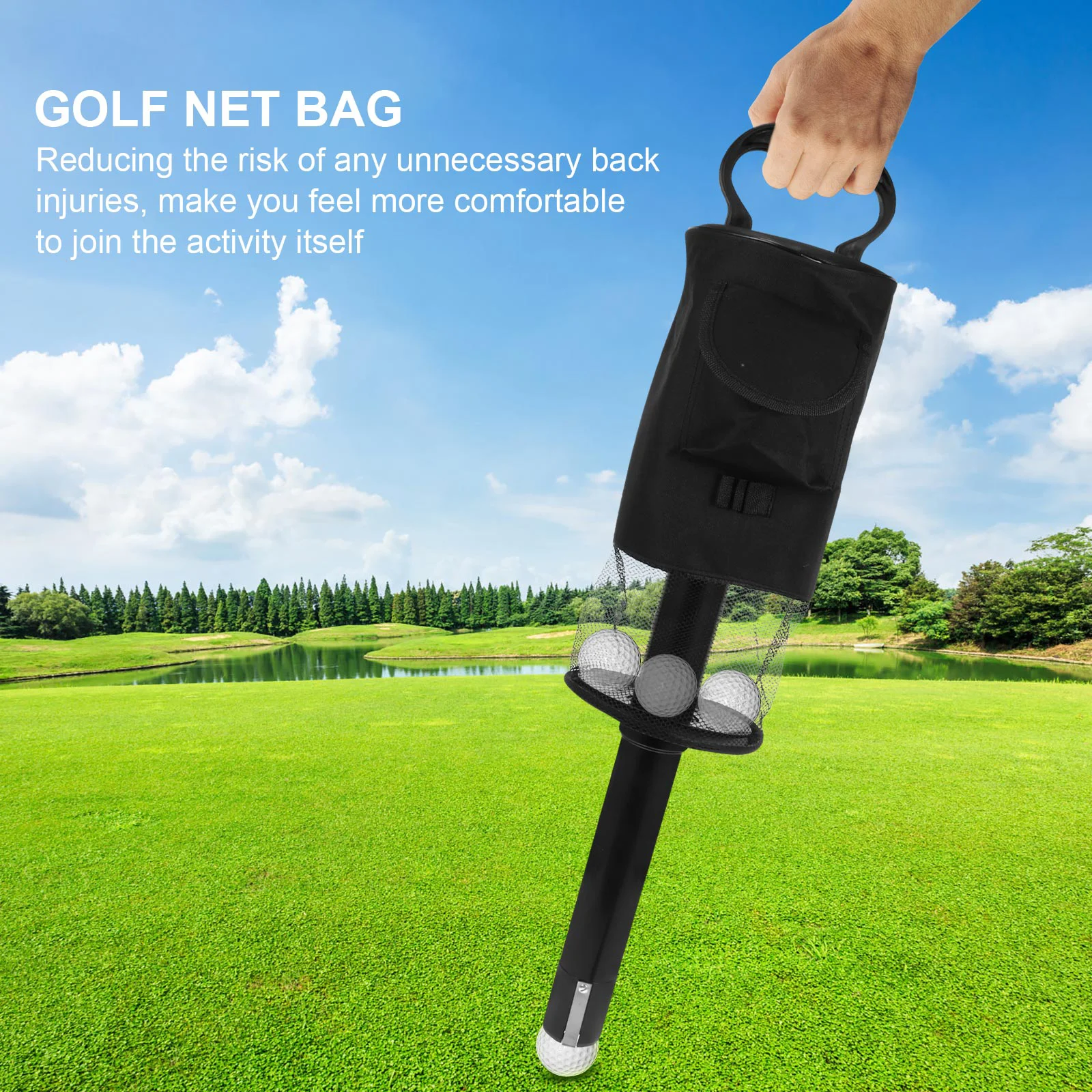 Golf Ball Picker Cleaner Cart Detachable Golfs Collector Pick-up Storage Bag Retriever Tube CD