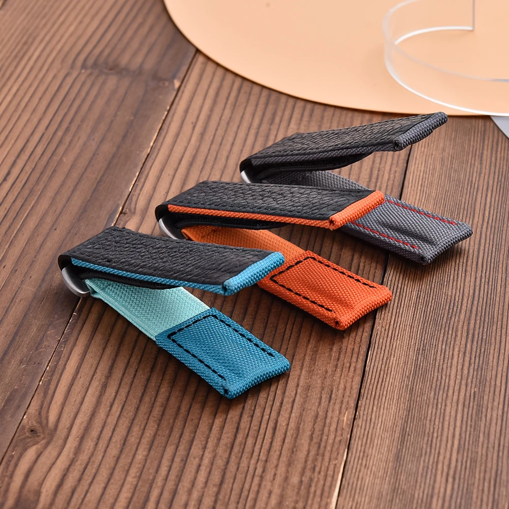 Pale Blue Premium Grade Hook And Loop Adhesive Watch Band 20mm Leather Nylon Watch Strap For Watch Replacement
