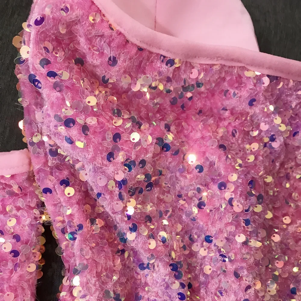 Bodysuit Sexy Deep V Neck Pink Sequins Bar Nightclub Female Singer Dancer Stage Wear Team DJ Jazz Dance Show Performance Costume