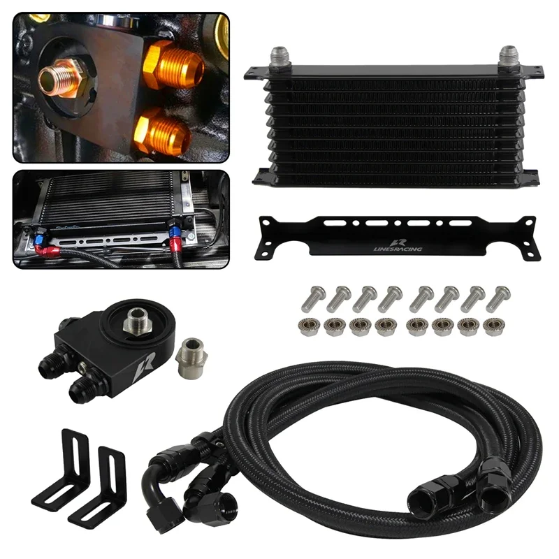 Universal AN10 Japanese-style 10 Row -15Row Thermostatic 85±0.5° Oil Cooler Kit +Mounting Brackets Kit