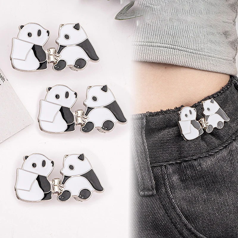 Cute Panda botão ajustador para calças e saia, cintura apertada, fivela de cintura ajustável, Jeans, sem costura necessária, 2pcs