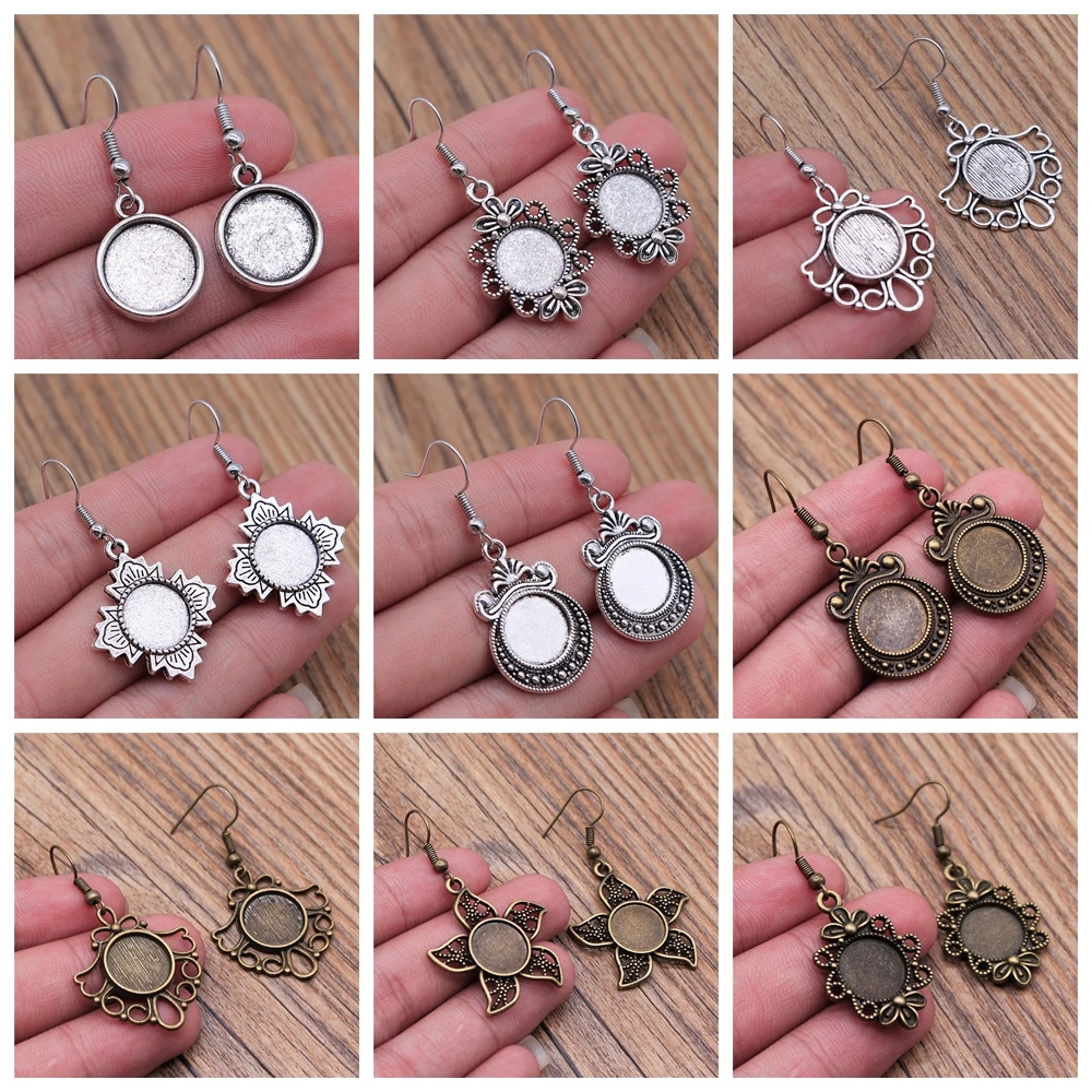 Dopasuj 12mm kaboszony okrągłe puste ustawienie Bezel pusty kaboszon podstawa kolczyka dla DIY kolczyk komponenty do biżuterii