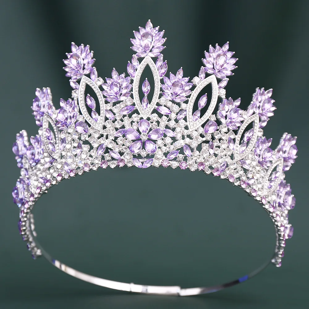 Large Queen Flower Crystal Bridal Hair Crown Diadem Pageant Miss World Bride Wedding Dress Headdress Hair Jewelry Accessory